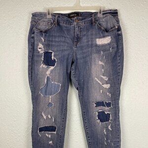 Torrid Premium Boyfriend Jeans Size 22S Patched Distressed Denim